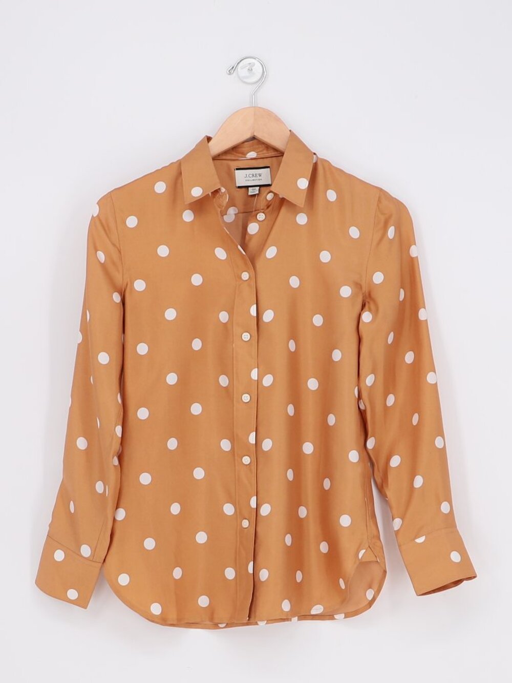 NWT J. CREW Collection Slim-fit Silk Twill Shirt in Dots Golden Brown Size 00
